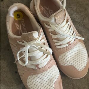 Reebok Pink and White Sneakers with Mesh Upper